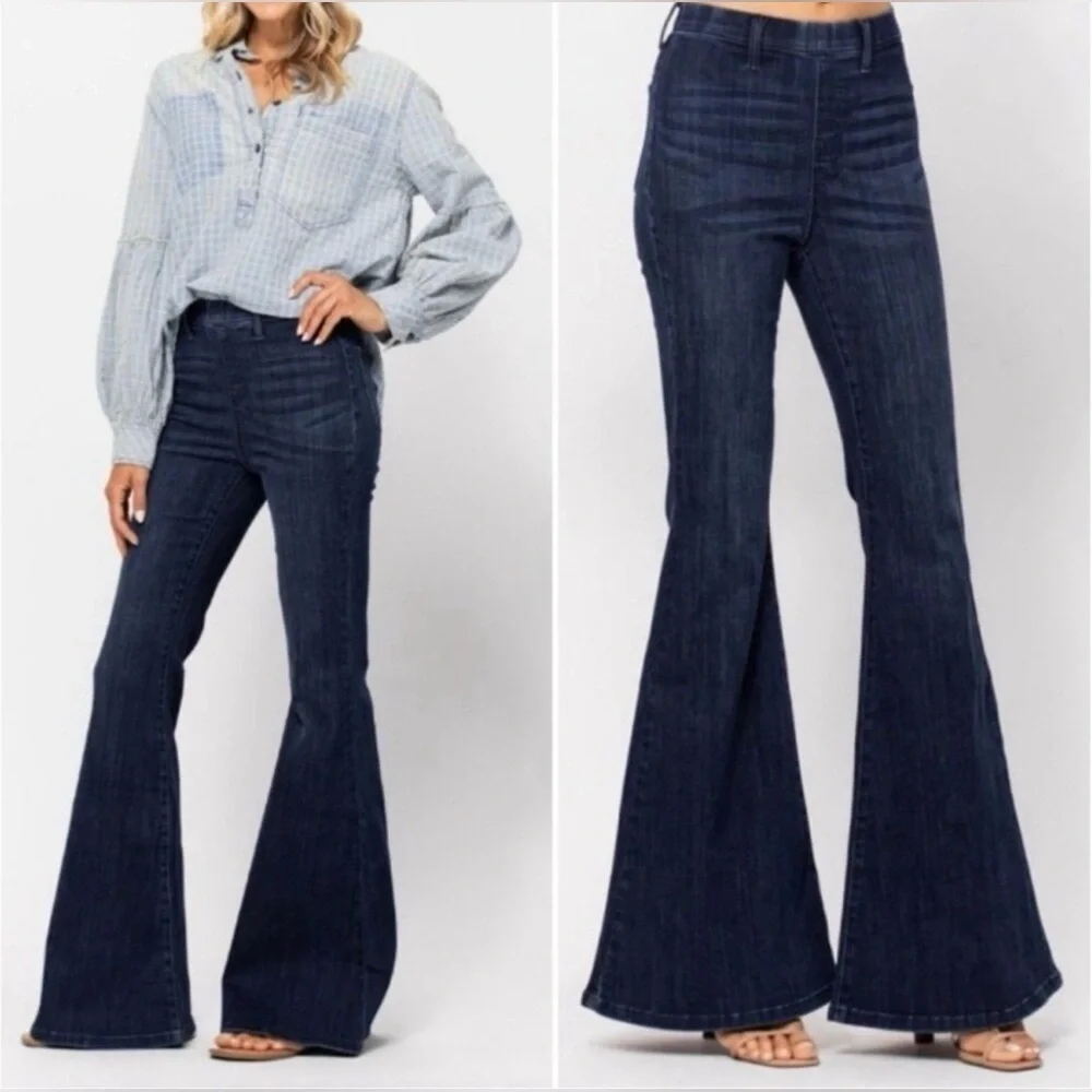 Judy Blue high-rise pull-on super flare jeans in a dark wash Size 31 ( ALTERED)